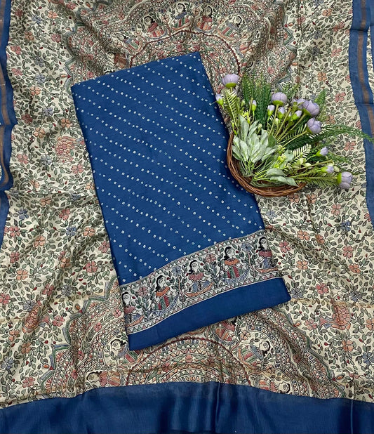 320B Mahashwari Navy Blue Suit Fabric / CKC Maheshwari Suits
