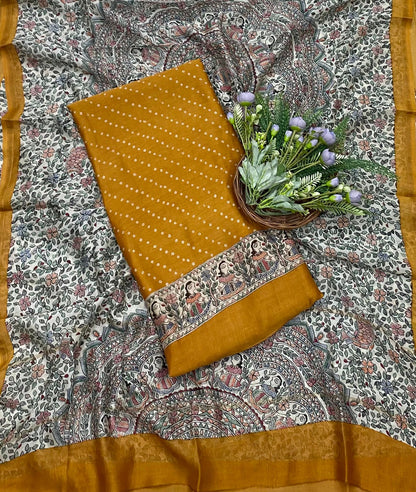 321B Mahashwari Mustard Yellow Suit Fabric / CKC Maheshwari Suits