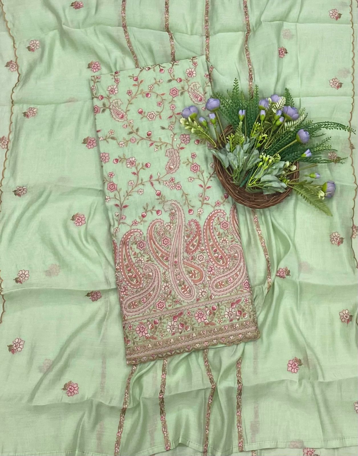 190B Mul Cotton Pista Green  Suit Fabric/ CKC Mul Cotton