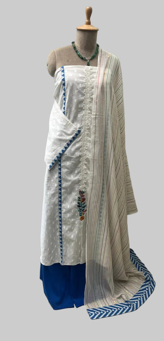 Cotton White With Blue Suit Fabric / CKC Magic Of Resham 2025