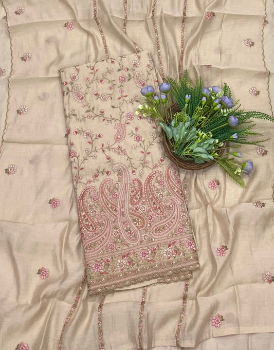 193B  Mul Cotton Beige Suit Fabric/ CKC Mul Cotton