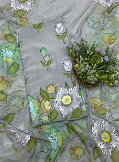 982 Crepe Grey Suit Fabric/ CKC Hand Painted Suits