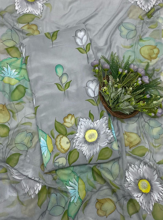 982 Crepe Grey Suit Fabric/ CKC Hand Painted Suits