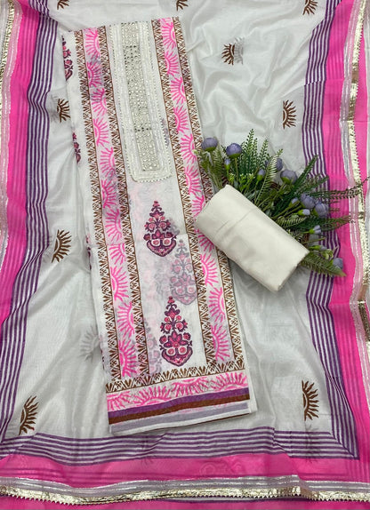 CKC 292B Cotton off white with Pink Suit Fabric / CKC Cotton Bazaar