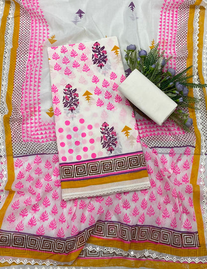CKC 300B Cotton Pink and white Suit Fabric / CKC Cotton Bazaar