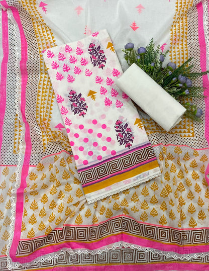 CKC 299B Cotton Mustard white Suit Fabric / CKC Cotton Bazaar