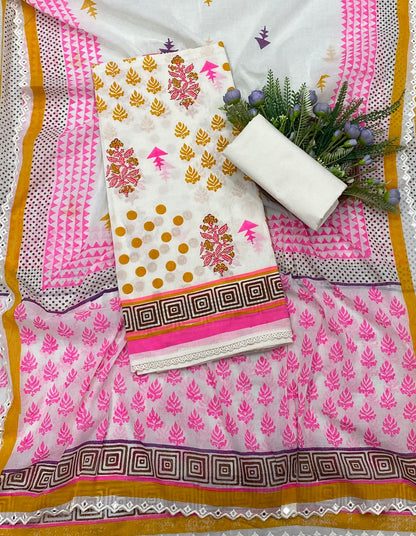 CKC 297B Cotton Pink and white Suit Fabric / CKC Cotton Bazaar