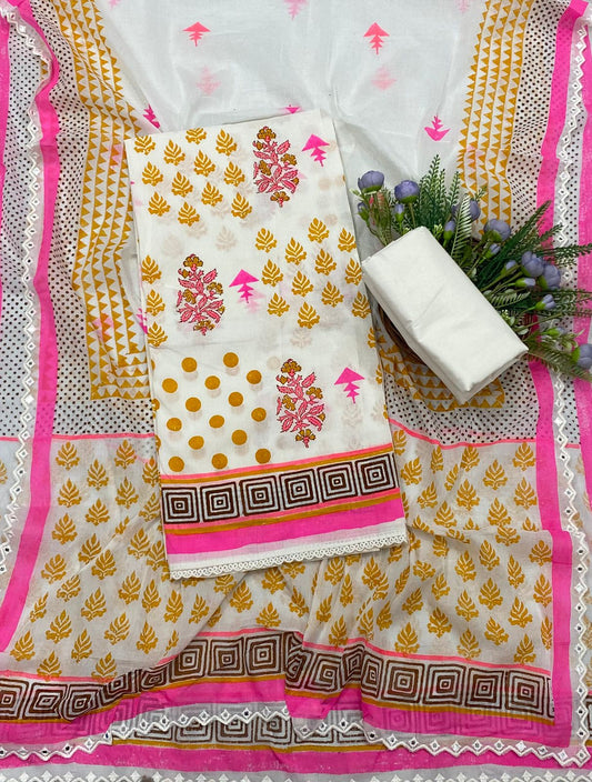 CKC 298B Cotton Mustard white Suit Fabric / CKC Cotton Bazaar