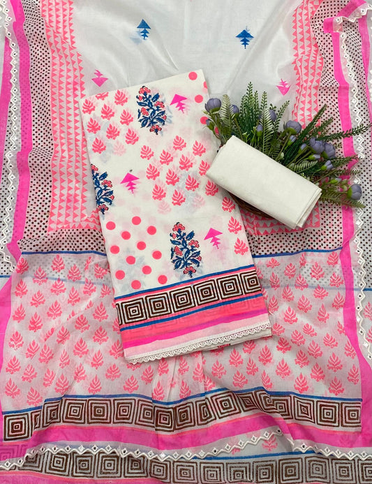 CKC 301B Cotton Pink and white Suit Fabric / CKC Cotton Bazaar