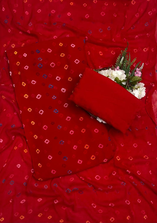 818 Jaipuri Georgette Red Suit Fabric / CKC Jaipuri Suits