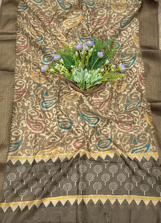 655A Chanderi Brownish Green Dupatta Fabric / CKC Dupatta Collection