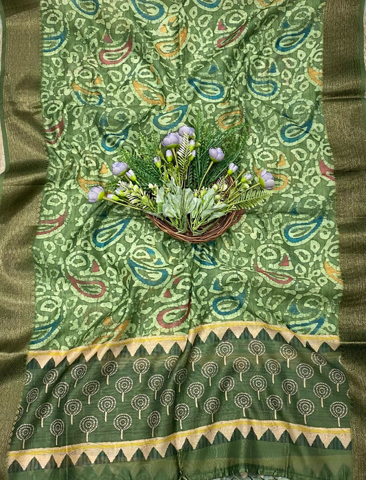 CKC 601 Chanderi Print Green Dupatta Fabric / CKC Dupatta Collection