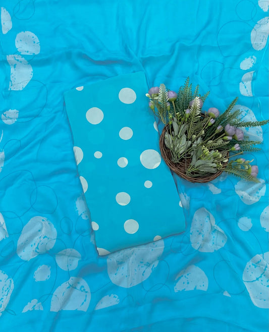 333B Crepe Polka Sky Blue Suit Fabric/ CKC Polka Story
