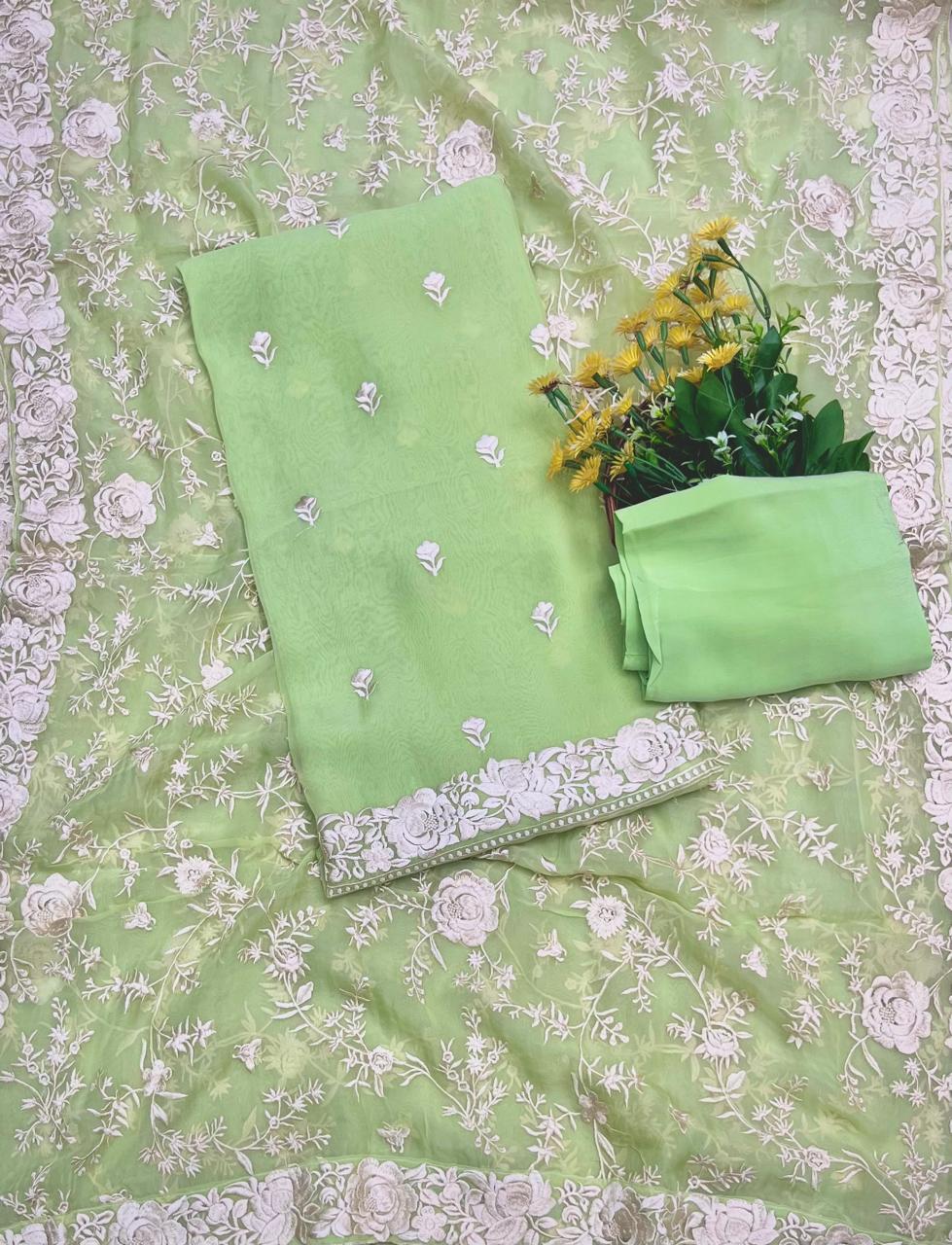 415A Crepe Pista Green Suit Fabric/ CKC Partywear Collection