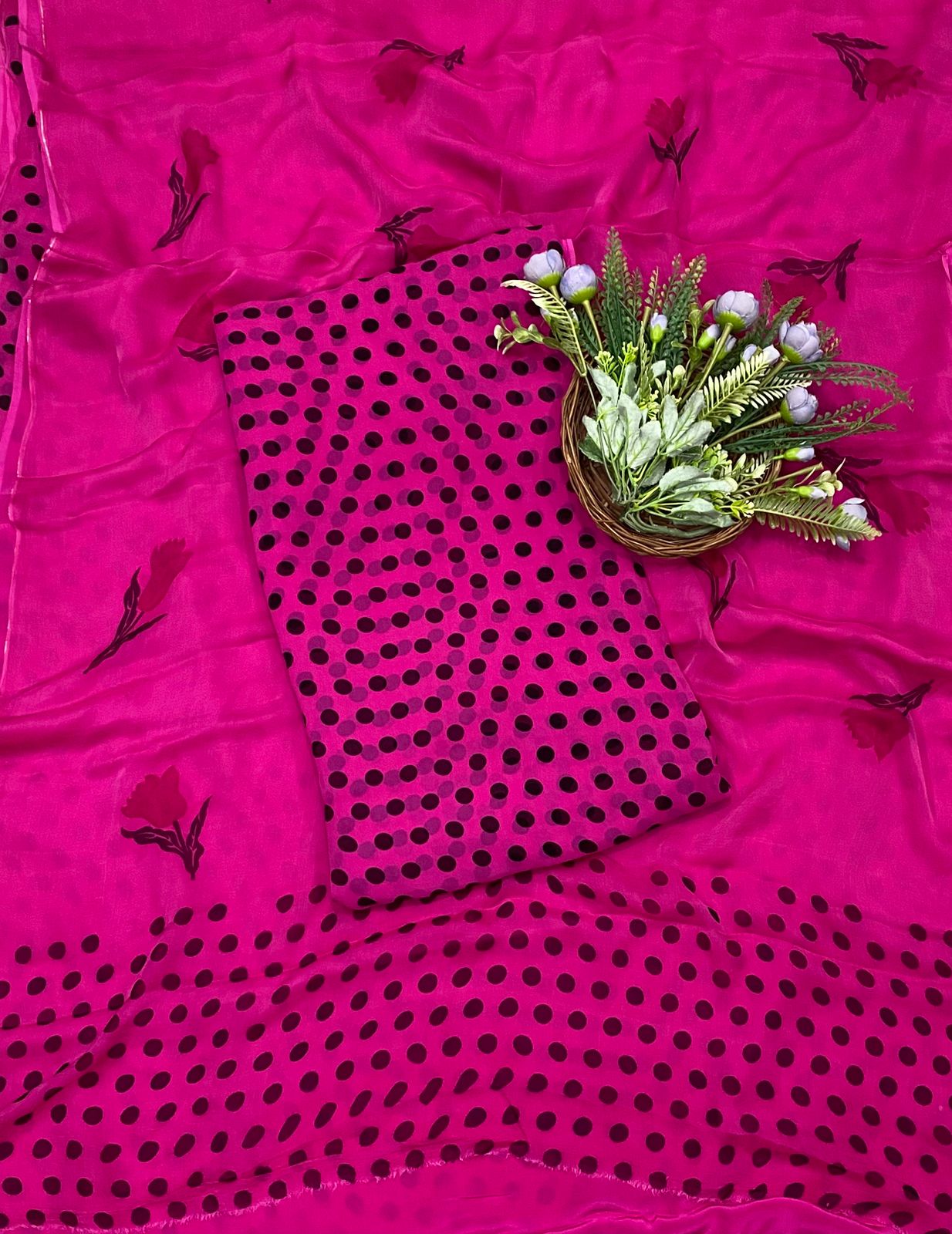 335B Georgette Polka Dot Pink Suit Fabric / CKC Polka Story