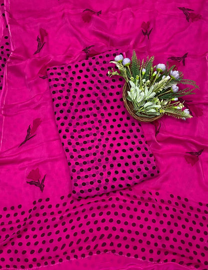 335B Georgette Polka Dot Pink Suit Fabric / CKC Polka Story