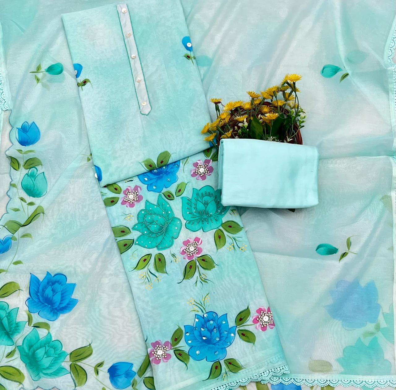 Ckc 296 Mul Chanderi Light Blue Suit Fabric/ CKC Mul Cotton