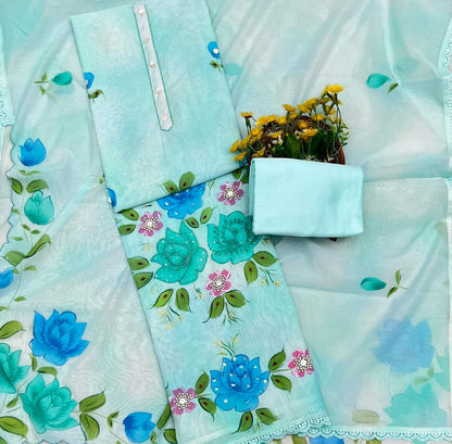 Ckc 296 Mul Chanderi Light Blue Suit Fabric/ CKC Mul Cotton