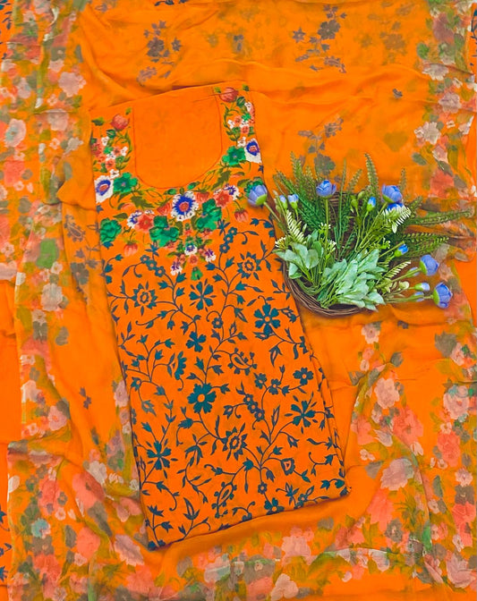 Ckc 385 Crepe Orange Suit Fabric/ CKC Phoolon Ka Ghar