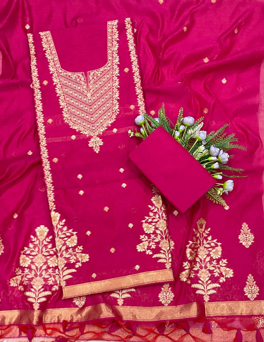 393B Jamdani Magenta Suit Fabric / CKC Jamdani Suits