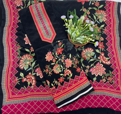 552B Crepe Black Suit Fabric / Phoolon Ka Ghar