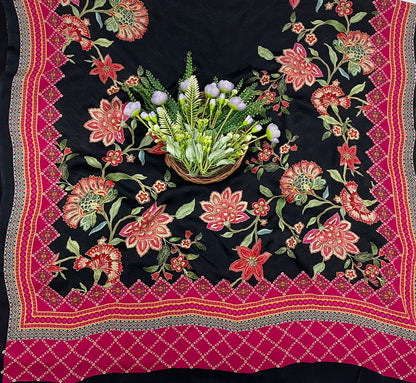 552B Crepe Black Suit Fabric / Phoolon Ka Ghar