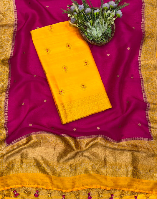 445A Pure Silk Yellow Suit Fabric/ CKC Banarasi Edit