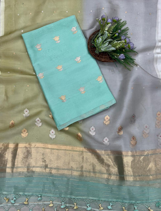 539B Organza Sea Green Suits Fabric/ CKC Banarasi Edit