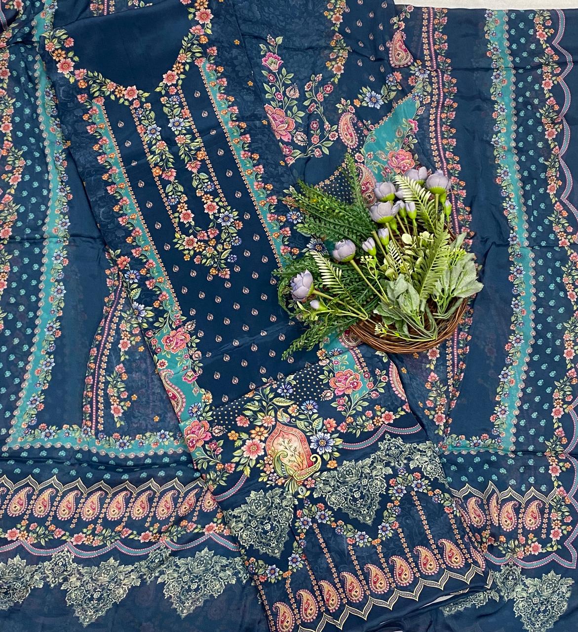 70C Crepe Teal Blue Suit Fabric / CKC Crepe Suits
