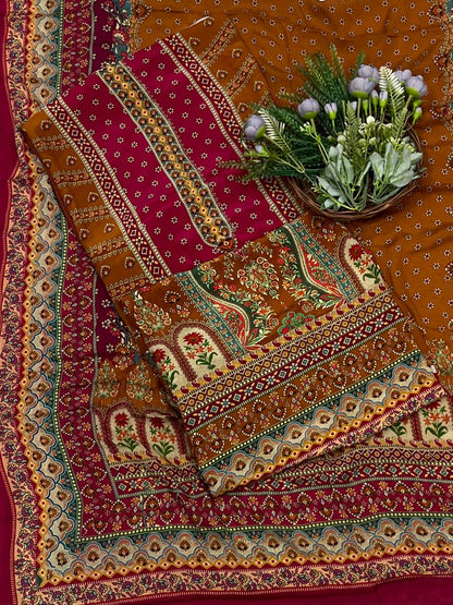 67C Crepe Mustard With Majenta Suit Fabric / CKC Crepe Suits