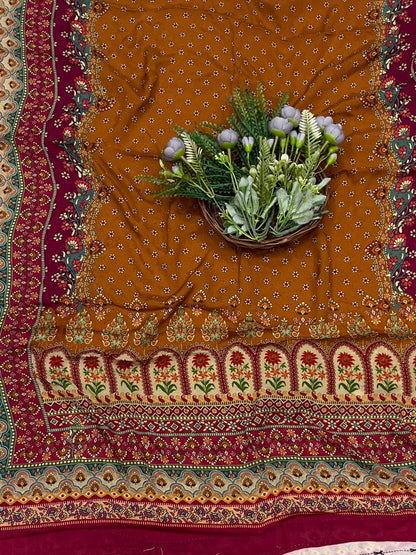67C Crepe Mustard With Majenta Suit Fabric / CKC Crepe Suits