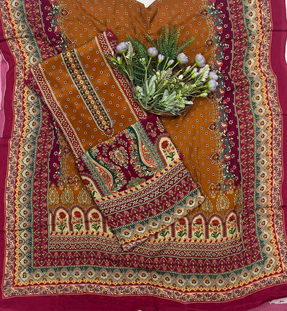 66C Crepe Mustard With Maroon Suit Fabric / CKC Crepe Suits