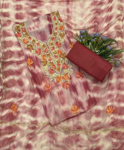 101C Georgette Aari Wine Red With Cream Fabric / CKC Georgette Suits