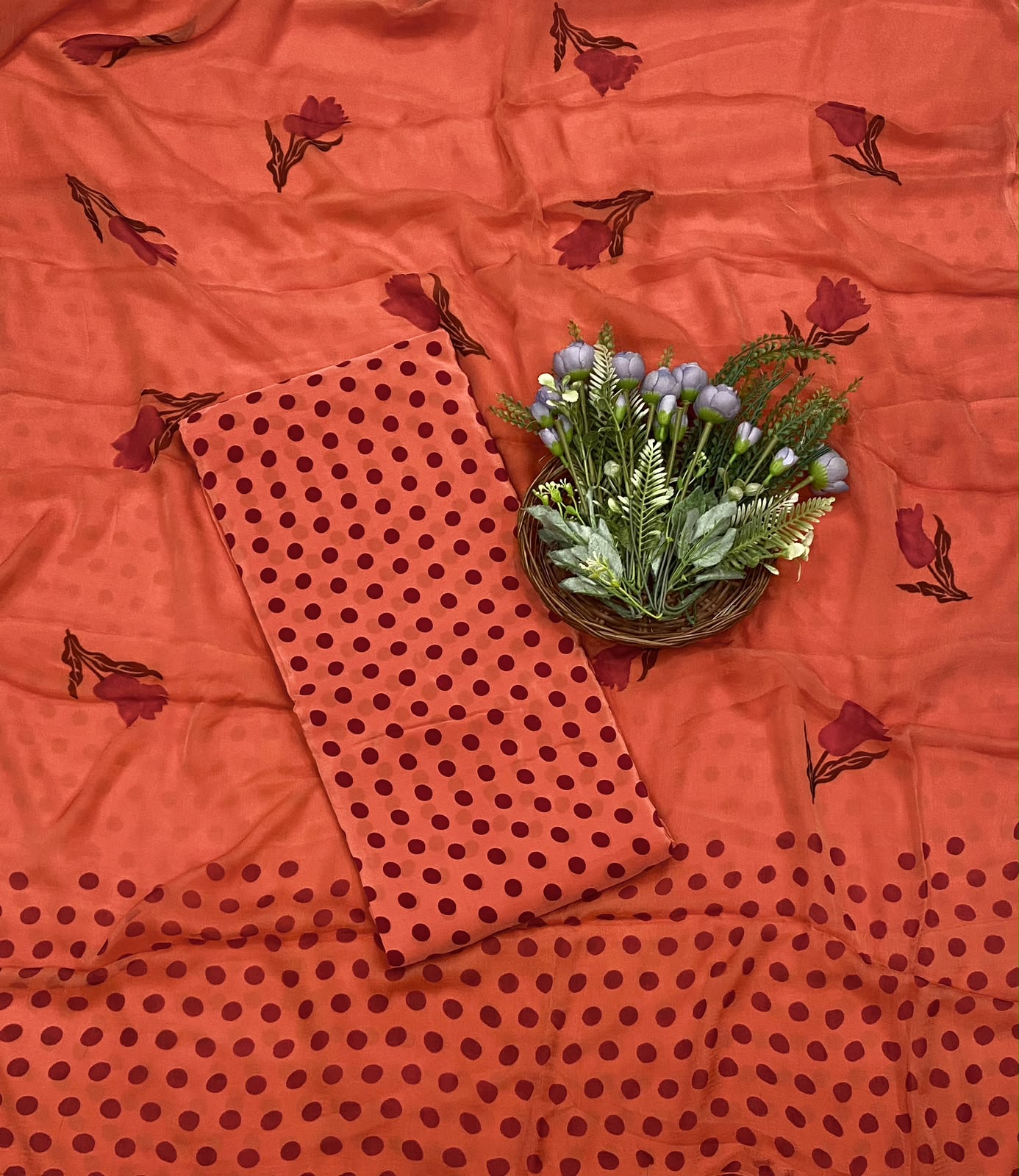 129C Crepe Polka  Bright Orange-Red Suit Fabric/ CKC Polka Story