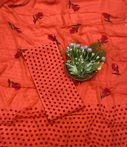 129C Crepe Polka  Bright Orange-Red Suit Fabric/ CKC Polka Story