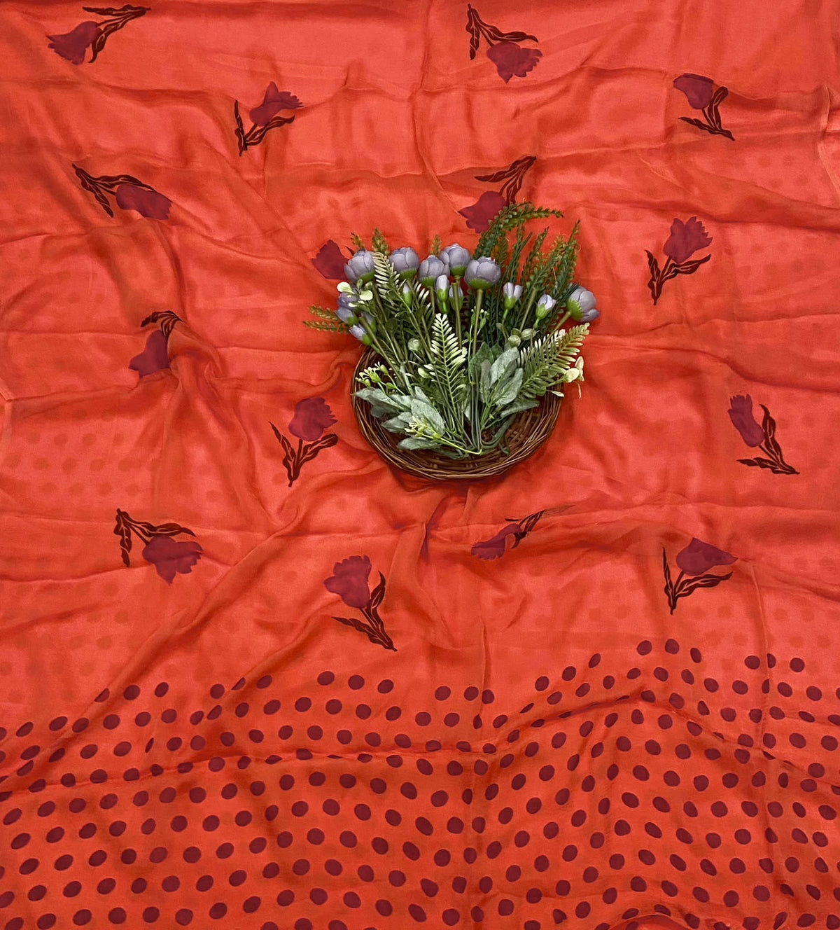 129C Crepe Polka  Bright Orange-Red Suit Fabric/ CKC Polka Story