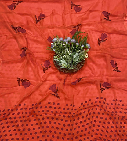 129C Crepe Polka  Bright Orange-Red Suit Fabric/ CKC Polka Story