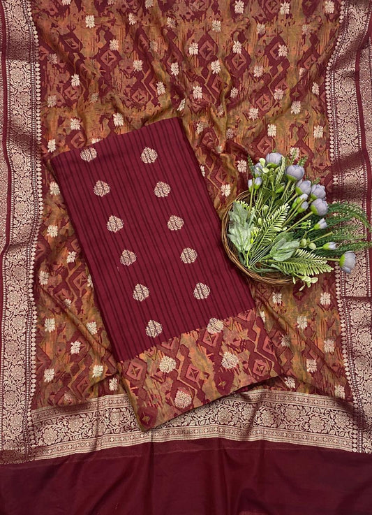 133C Maheshwari Maroon Suit Fabric / CKC Maheshwari Suits
