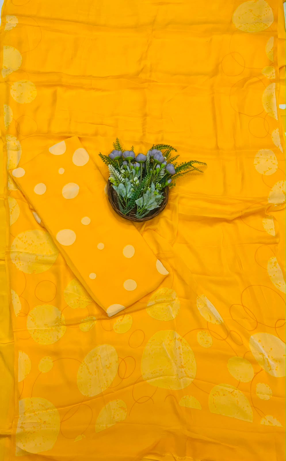 202C Georgette Polka Dot Yellow Suit Fabric / CKC Polka Story