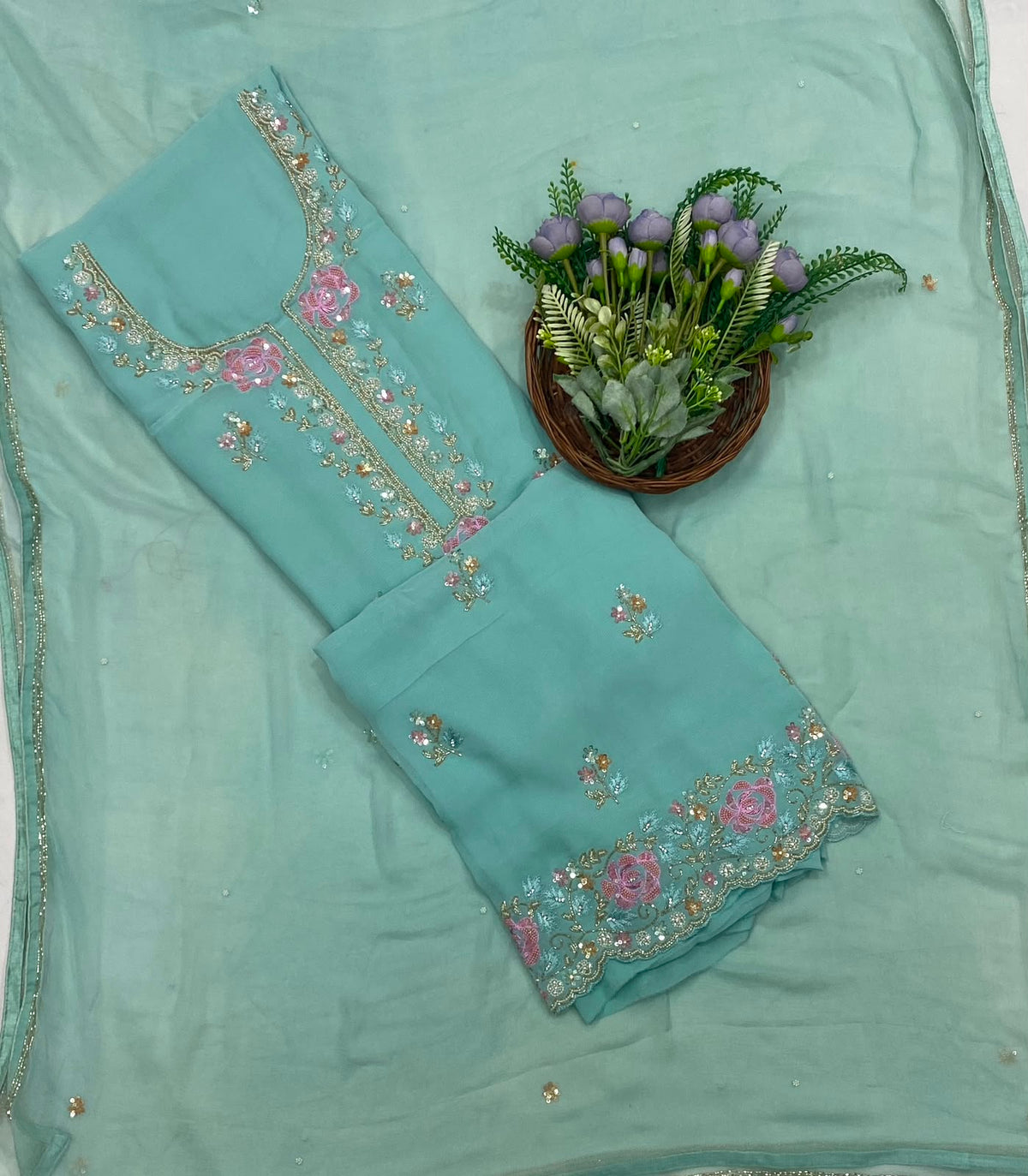 193C Georgette Light Sea Blue Suit Fabric/ CKC Partywear Collection