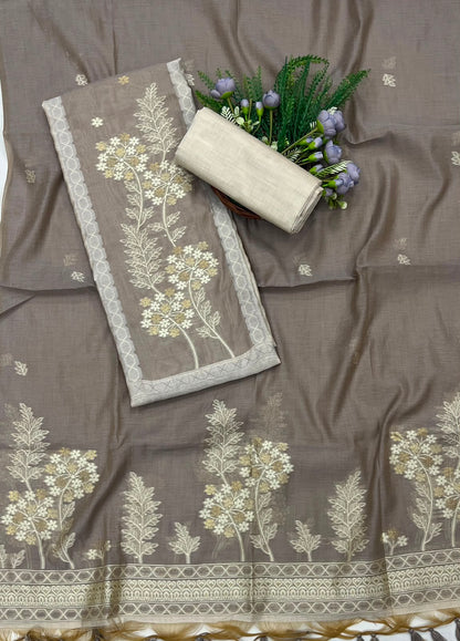 217C Jamdani Beige With Light Brown Suit Fabric / CKC Jamdani Suits