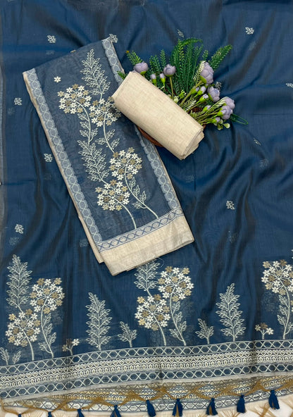 216C Jamdani Beige With Denim Suit Fabric / CKC Jamdani Suits