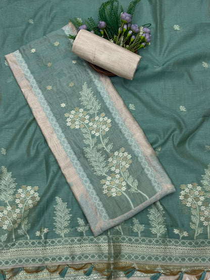 214C Jamdani Beige With Sea Blue Suit Fabric / CKC Jamdani Suits