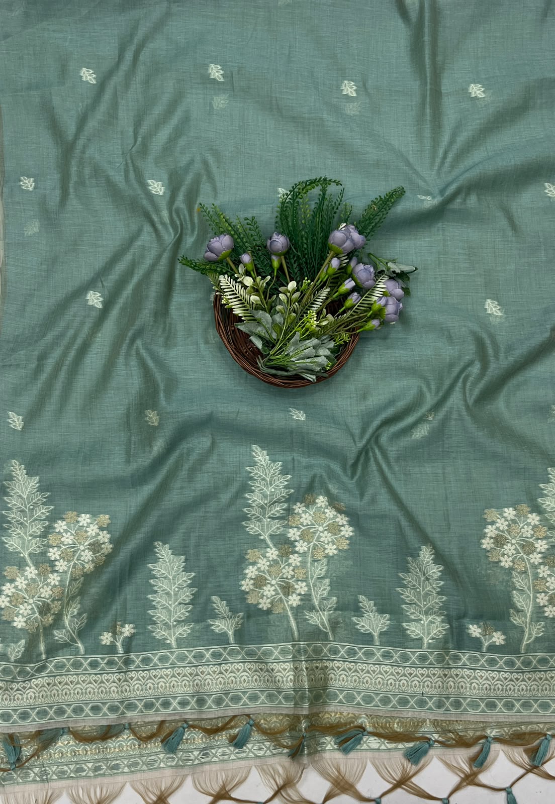 214C Jamdani Beige With Sea Blue Suit Fabric / CKC Jamdani Suits
