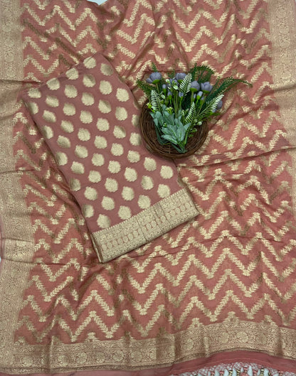 238C Banarasi Georgette Peach Suit Fabric / CKC Banarasi Edit