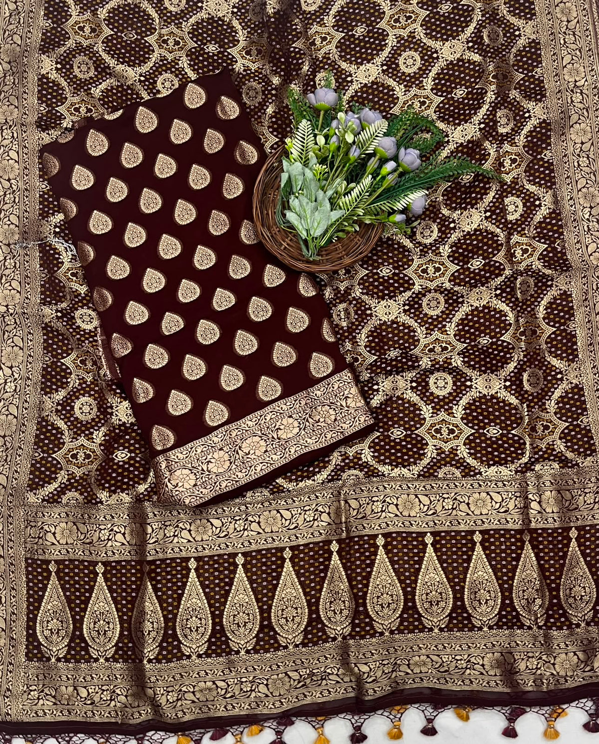 230C Banarasi Georgette Dark Coffee Brown Suit Fabric / CKC Banarasi Edit