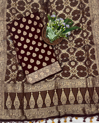 230C Banarasi Georgette Dark Coffee Brown Suit Fabric / CKC Banarasi Edit