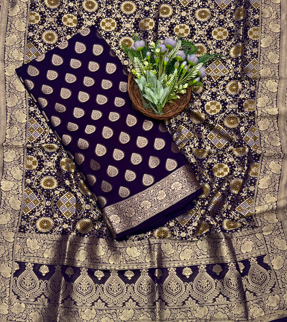 229C Banarasi Georgette Dark Navy Blue Suit Fabric / CKC Banarasi Edit