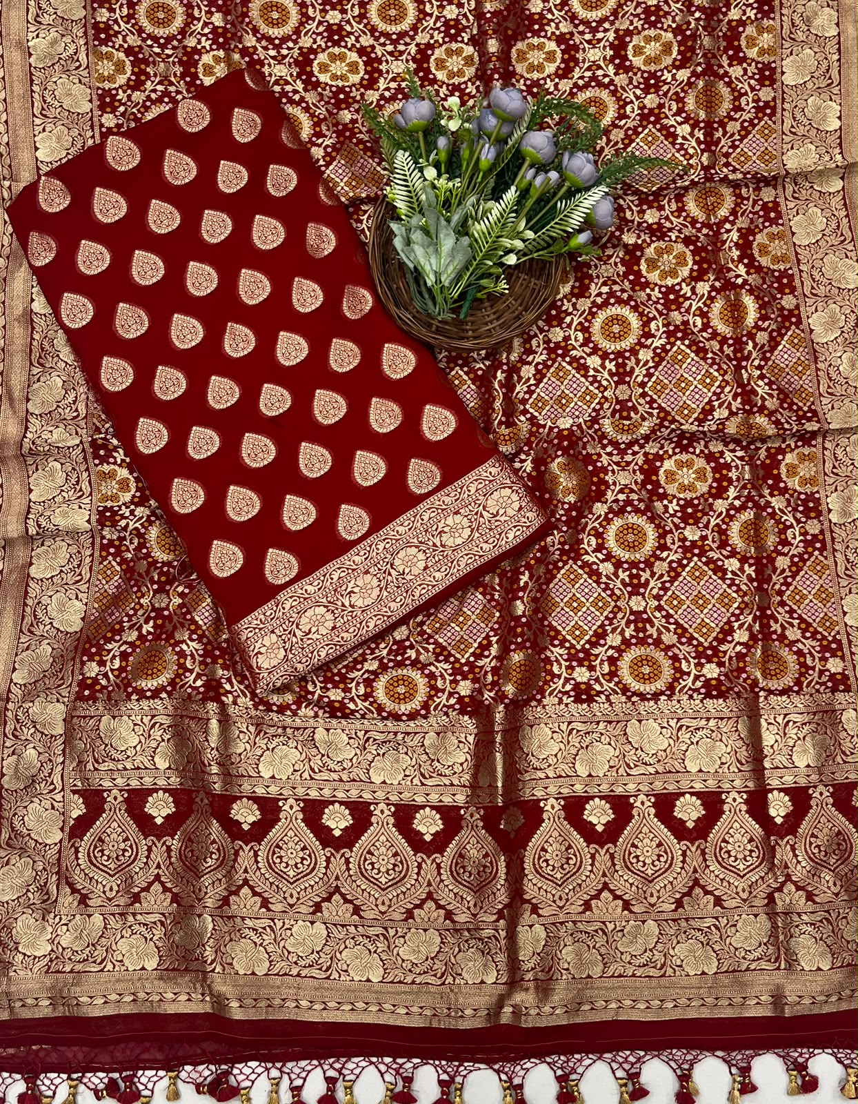 227C Banarasi Georgette Dark Red Suit Fabric / CKC Banarasi Edit