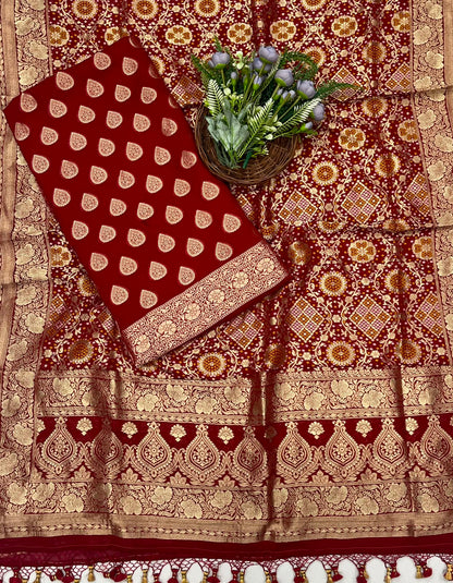 227C Banarasi Georgette Dark Red Suit Fabric / CKC Banarasi Edit